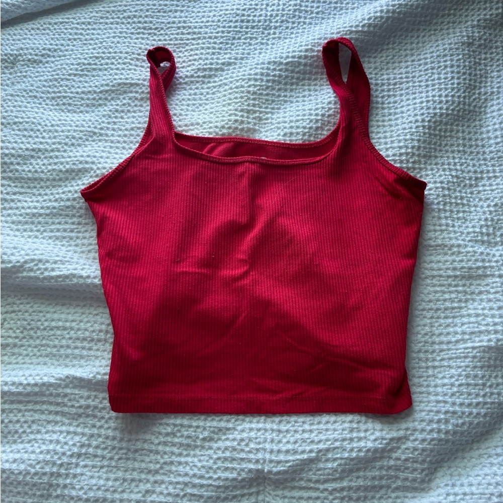 Red Ribbed Tank Top